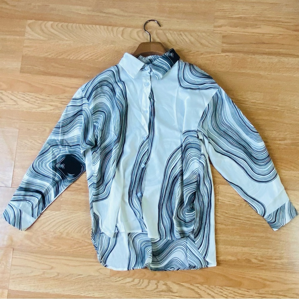 Oversized Long Sleeve Button Down Top XS